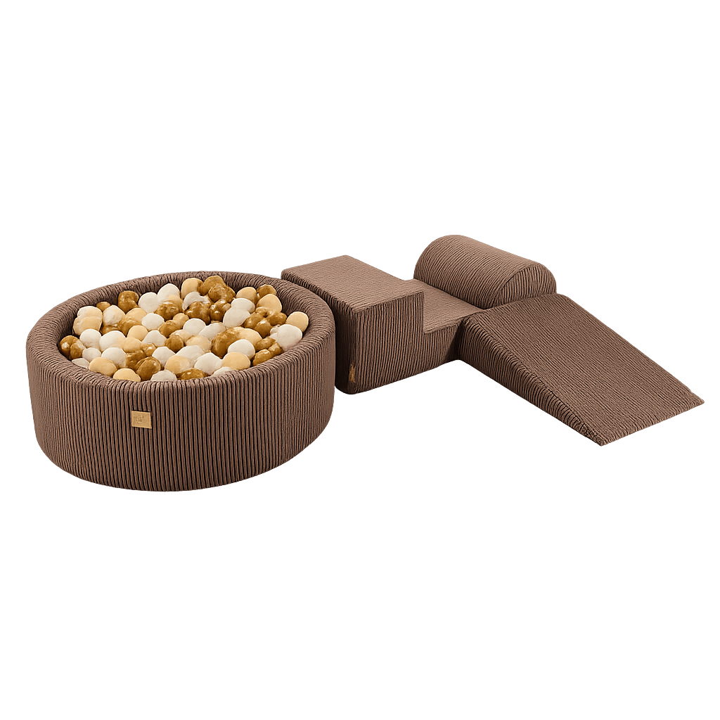 Luna boldbassin pakke - Brun fløjl, guld & hvide perlebolde - Eventyrtid