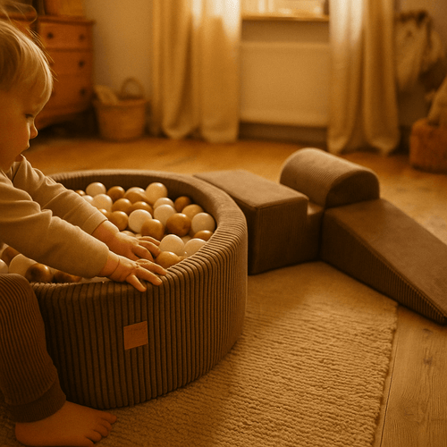 Luna boldbassin pakke - Brun fløjl, guld & hvide perlebolde - Eventyrtid